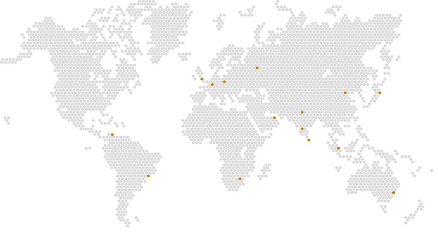 Bloomington University Global Presence Map showing campuses in Curaçao, Paris and 13 cities across 8 regions